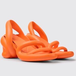 EUC orange Camper Kobarah sandals, made from recyclable mono-material EVA.